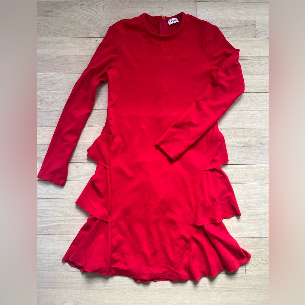 Il Gufo Vibrant Red Tiered Ruffle Long-Sleeve Dress